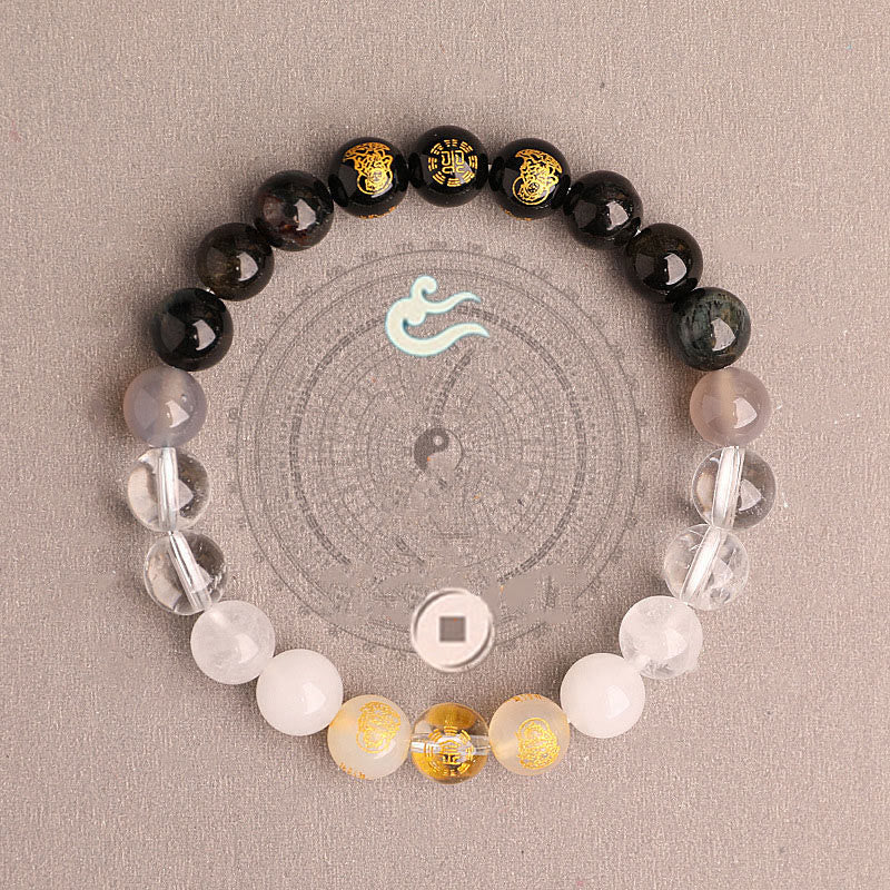 Pulsera de la suerte con Buddha Stones, cinco elementos, varios cristales de ágata, ágata roja del sur, cuarzo fresa, piedra solar, citrino