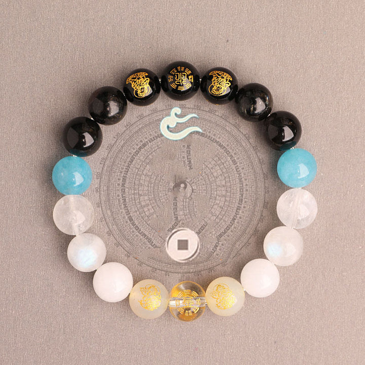 Pulsera de la suerte con Buddha Stones, cinco elementos, varios cristales de ágata, ágata roja del sur, cuarzo fresa, piedra solar, citrino