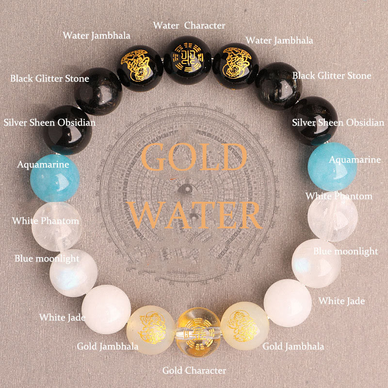 Pulsera de la suerte con Buddha Stones, cinco elementos, varios cristales de ágata, ágata roja del sur, cuarzo fresa, piedra solar, citrino