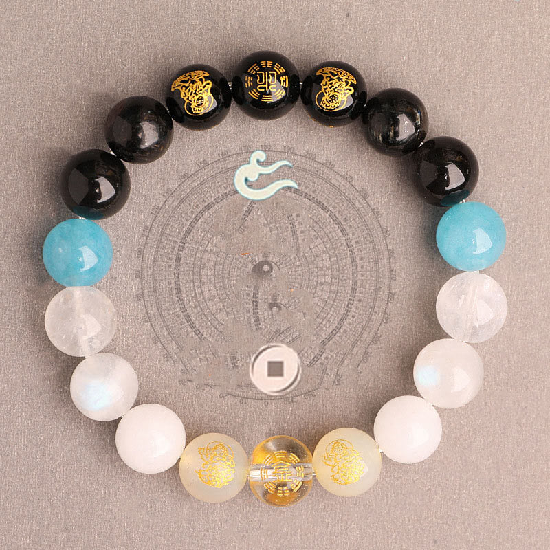 Pulsera de la suerte con Buddha Stones, cinco elementos, varios cristales de ágata, ágata roja del sur, cuarzo fresa, piedra solar, citrino