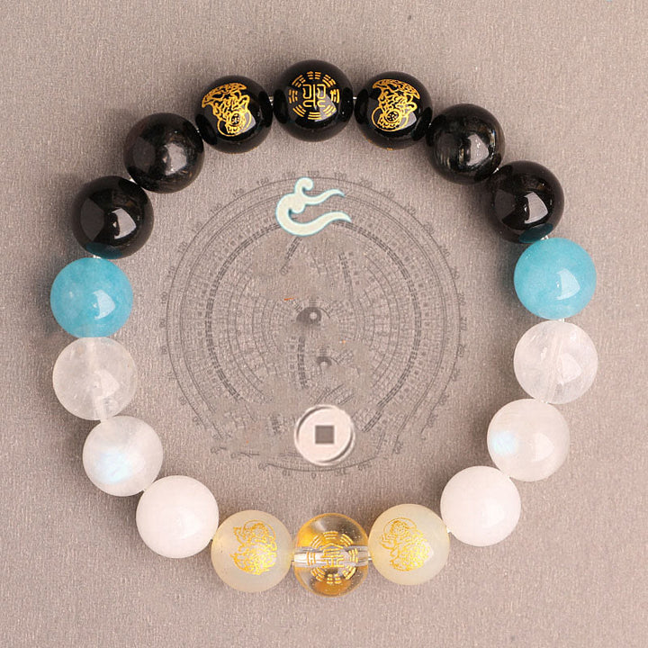 Pulsera de la suerte con Buddha Stones, cinco elementos, varios cristales de ágata, ágata roja del sur, cuarzo fresa, piedra solar, citrino