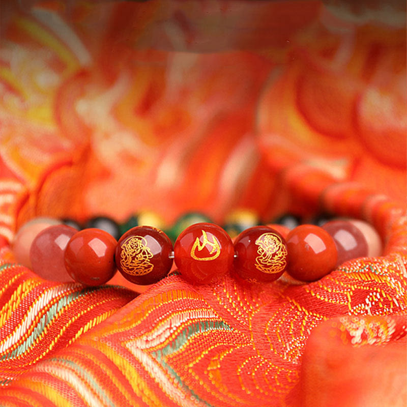 Pulsera de la suerte con Buddha Stones, cinco elementos, varios cristales de ágata, ágata roja del sur, cuarzo fresa, piedra solar, citrino
