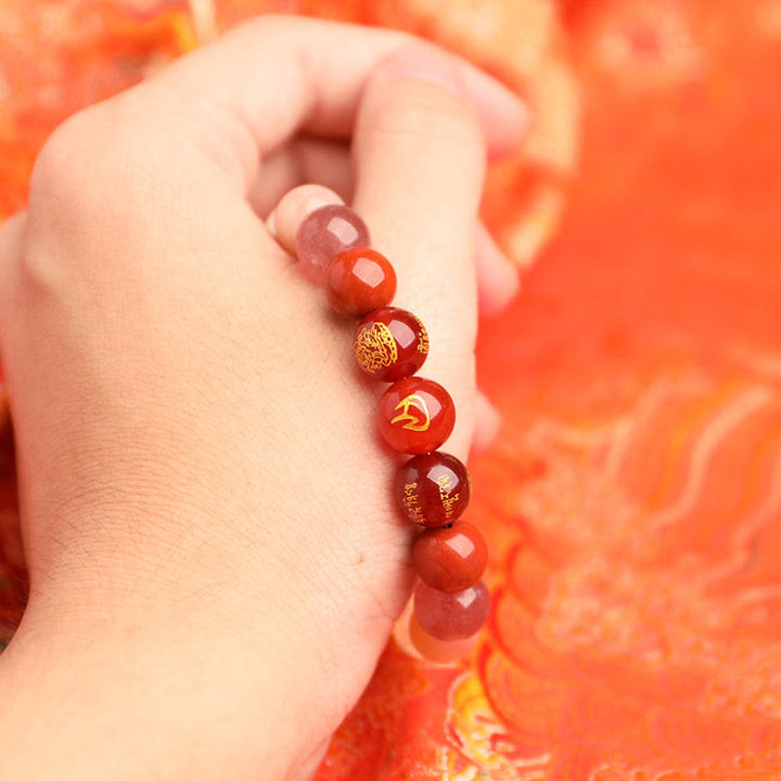 Pulsera de la suerte con Buddha Stones, cinco elementos, varios cristales de ágata, ágata roja del sur, cuarzo fresa, piedra solar, citrino