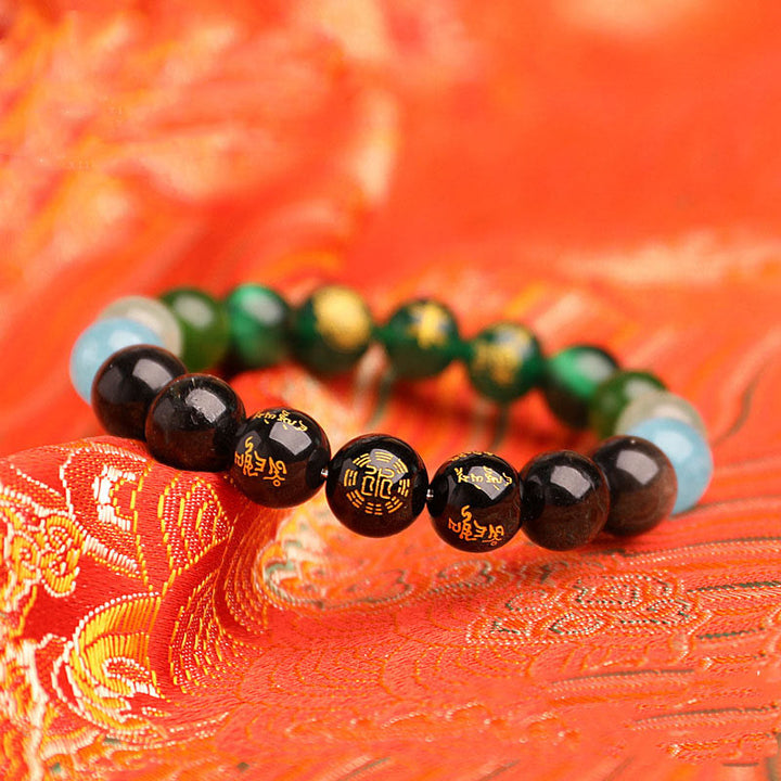 Pulsera de la suerte con Buddha Stones, cinco elementos, varios cristales de ágata, ágata roja del sur, cuarzo fresa, piedra solar, citrino