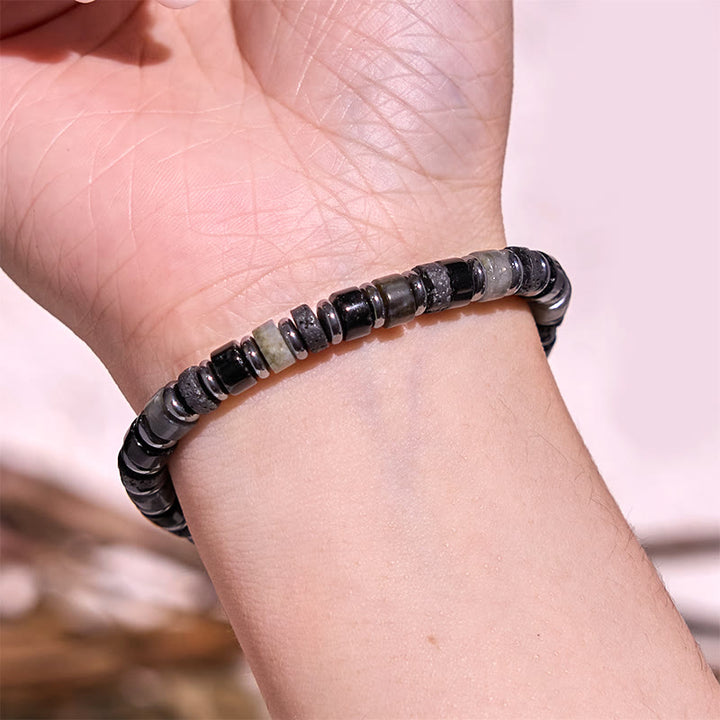Pulsera de soporte con Buddha Stones, hematita, turquesa, lazurita, lapislázuli, roca de lava, piedra negra brillante - image 15
