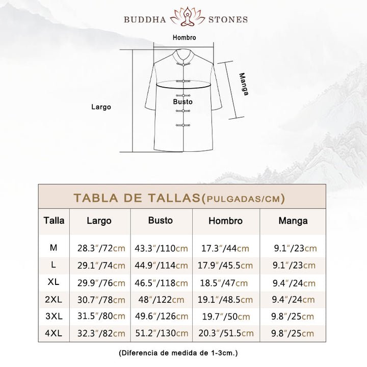 Buddha Stones 2 piezas botón de rana Fu personaje dragón hoja de bambú camisa de manga corta pantalones conjunto de hombres - image 5