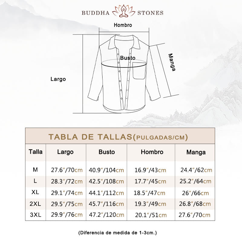 Camisa cómoda de pana con bolsillo, cuello vuelto y manga larga para hombre de Buddha Stones - image 5
