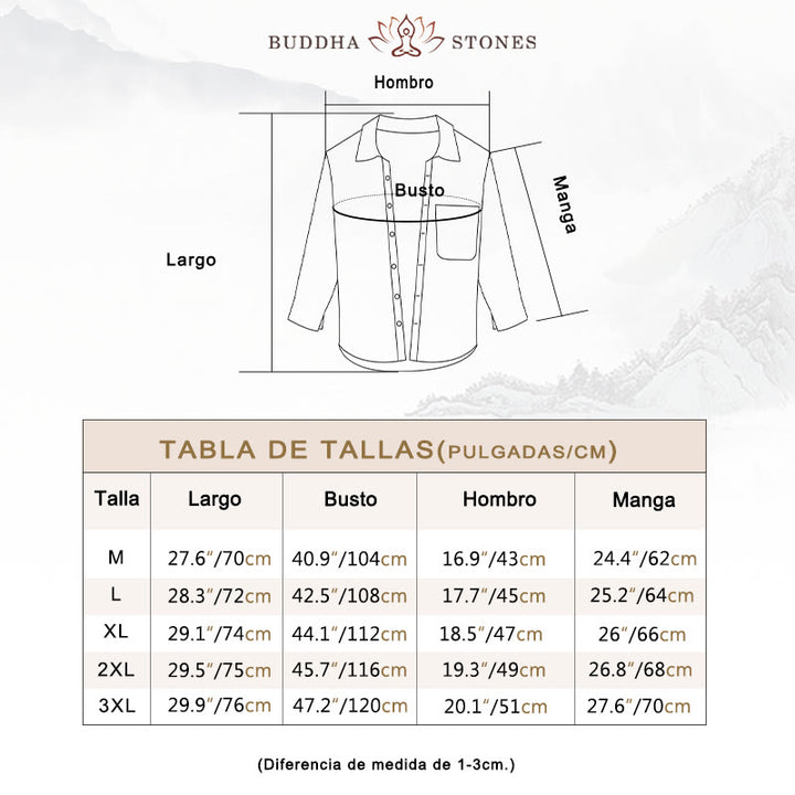 Camisa cómoda de pana con bolsillo, cuello vuelto y manga larga para hombre de Buddha Stones - image 5