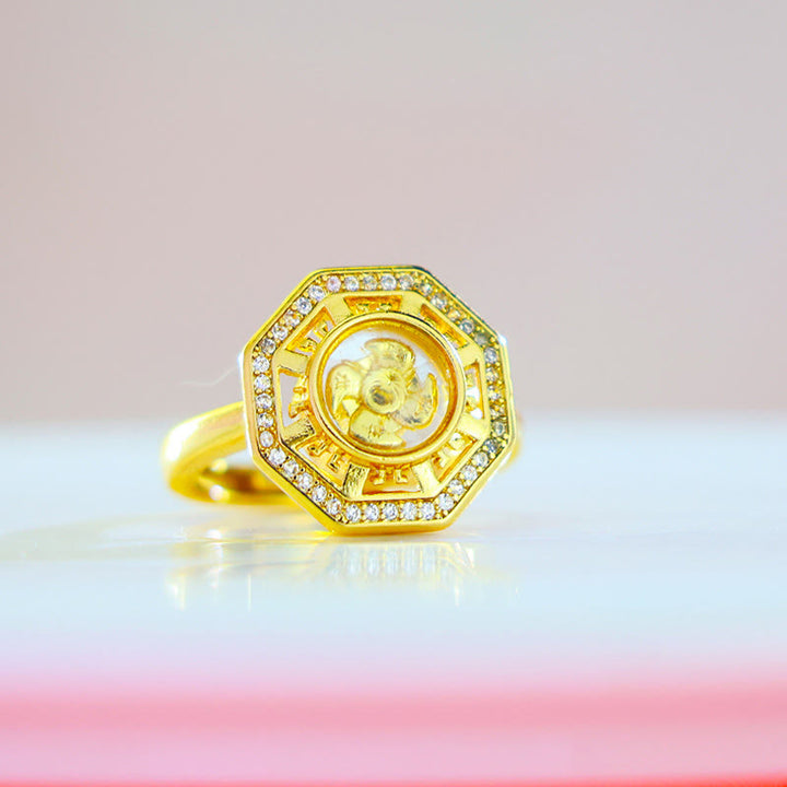 Anillo ajustable de cobre chapado en oro con Buddha Stones, molino de viento, Feng Sheng Shui, Qi, suerte y riqueza
