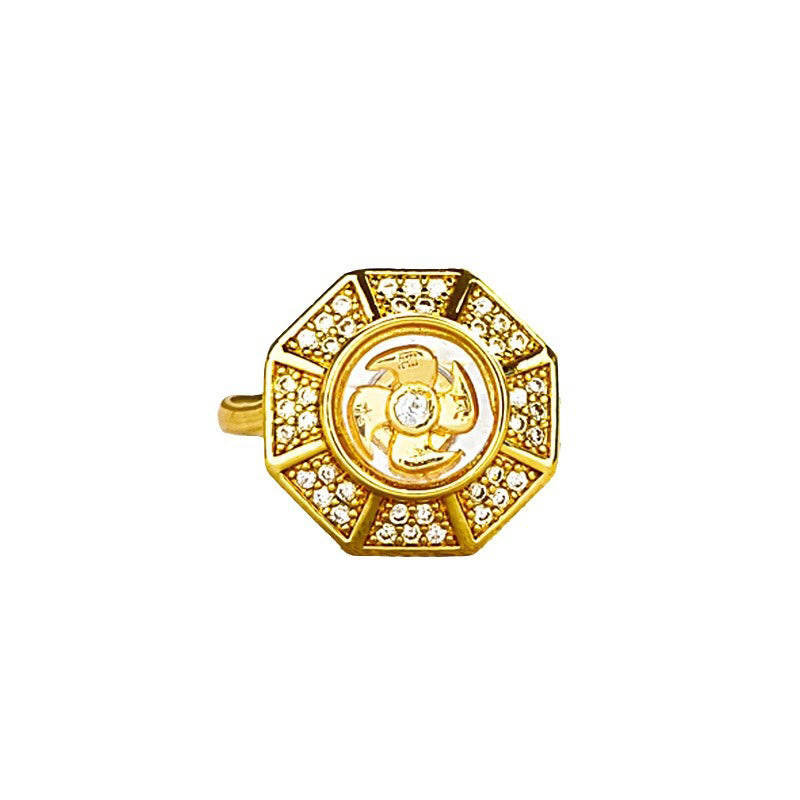 Anillo ajustable de cobre chapado en oro con Buddha Stones, molino de viento, Feng Sheng Shui, Qi, suerte y riqueza