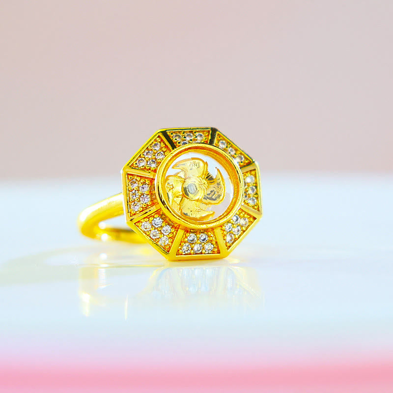 Anillo ajustable de cobre chapado en oro con Buddha Stones, molino de viento, Feng Sheng Shui, Qi, suerte y riqueza