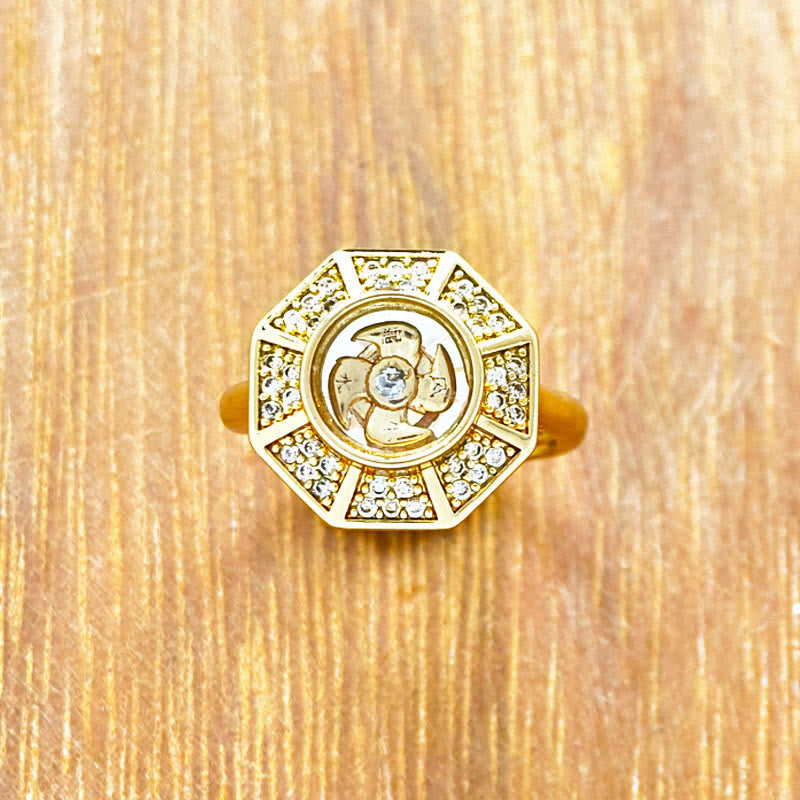 Anillo ajustable de cobre chapado en oro con Buddha Stones, molino de viento, Feng Sheng Shui, Qi, suerte y riqueza