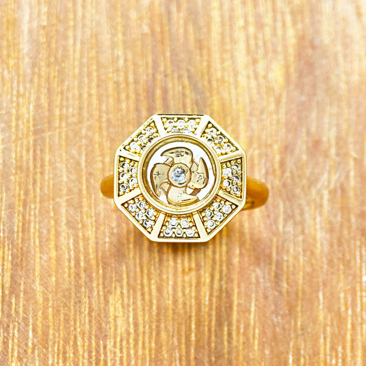 Anillo ajustable de cobre chapado en oro con Buddha Stones, molino de viento, Feng Sheng Shui, Qi, suerte y riqueza