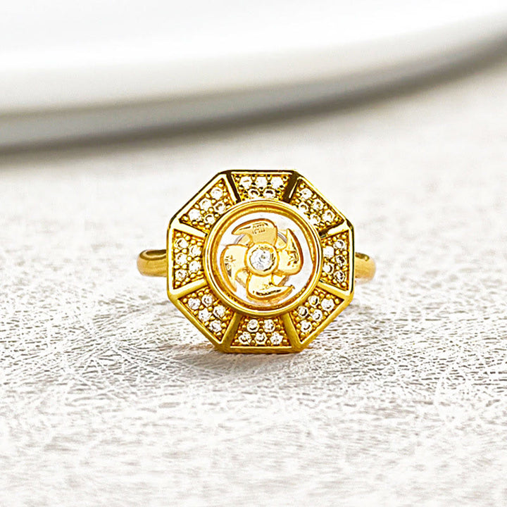 Anillo ajustable de cobre chapado en oro con Buddha Stones, molino de viento, Feng Sheng Shui, Qi, suerte y riqueza
