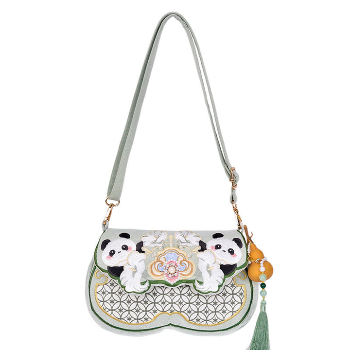 Bolso bandolera con colgante de calabaza, flores de panda y Buddha Stones