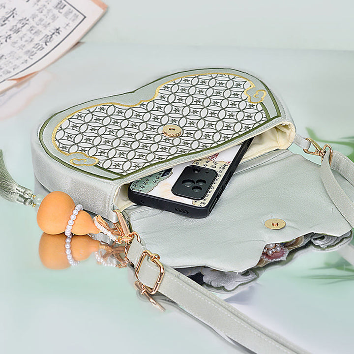 Bolso bandolera con colgante de calabaza, flores de panda y Buddha Stones