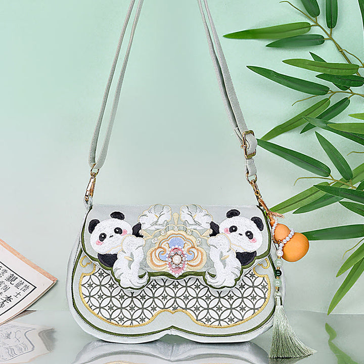 Bolso bandolera con colgante de calabaza, flores de panda y Buddha Stones