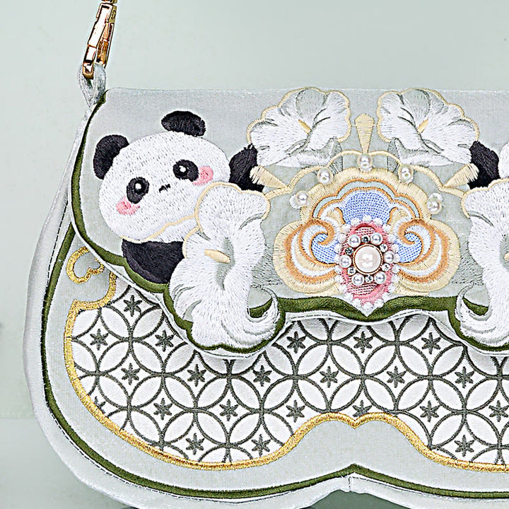 Bolso bandolera con colgante de calabaza, flores de panda y Buddha Stones