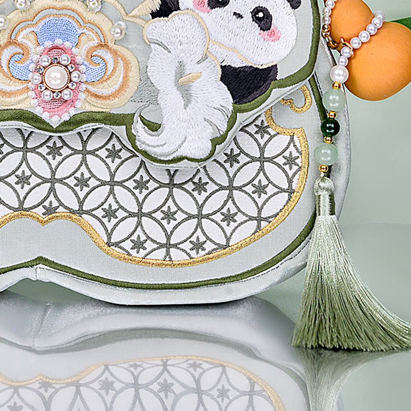 Bolso bandolera con colgante de calabaza, flores de panda y Buddha Stones