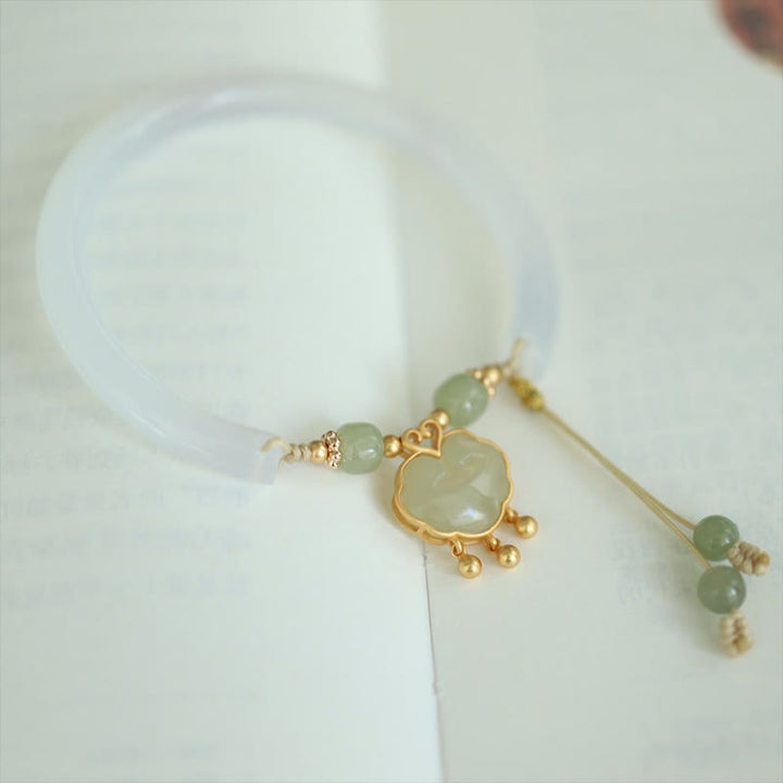 Brazalete de plata de ley 925 con Buddha Stones , calcedonia, jade hetiano, nube auspiciosa, candado Ruyi, armonía, medio brazalete