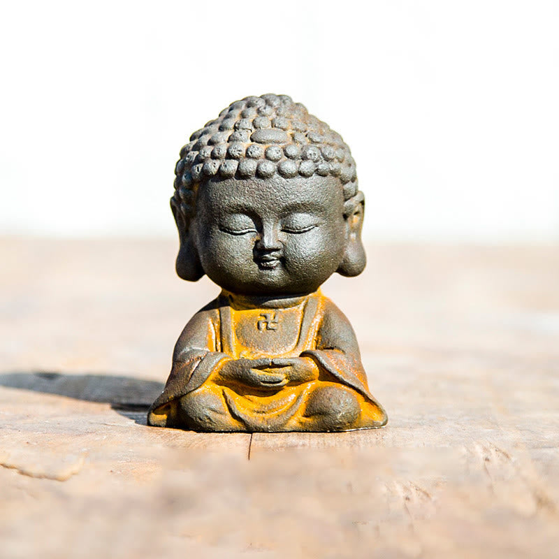 Estatua de resina fundida con óxido de hierro en polvo de Buddha Stones para decoración del hogar - Buda de meditación 9*6,4*5,2 cm - image 7