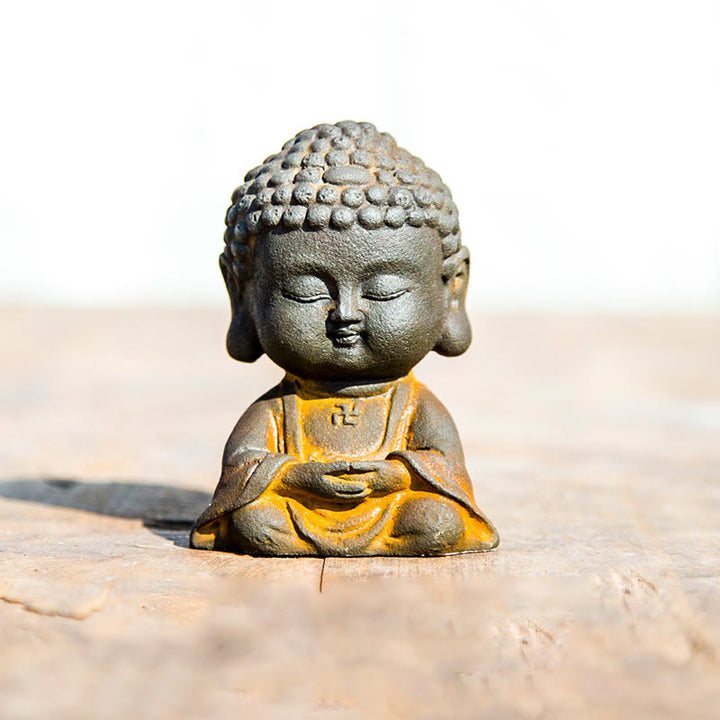 Estatua de resina fundida con óxido de hierro en polvo de Buddha Stones para decoración del hogar - Buda de meditación 9*6,4*5,2 cm - image 7
