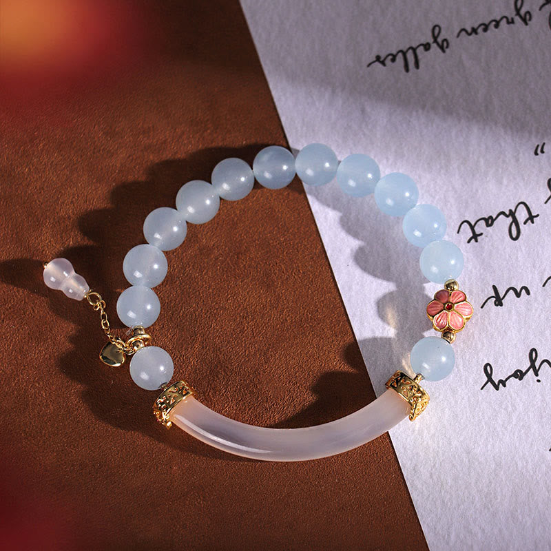 Brazalete tipo brazalete con Buddha Stones, cristal rosa, calcedonia azul y perla - image 11