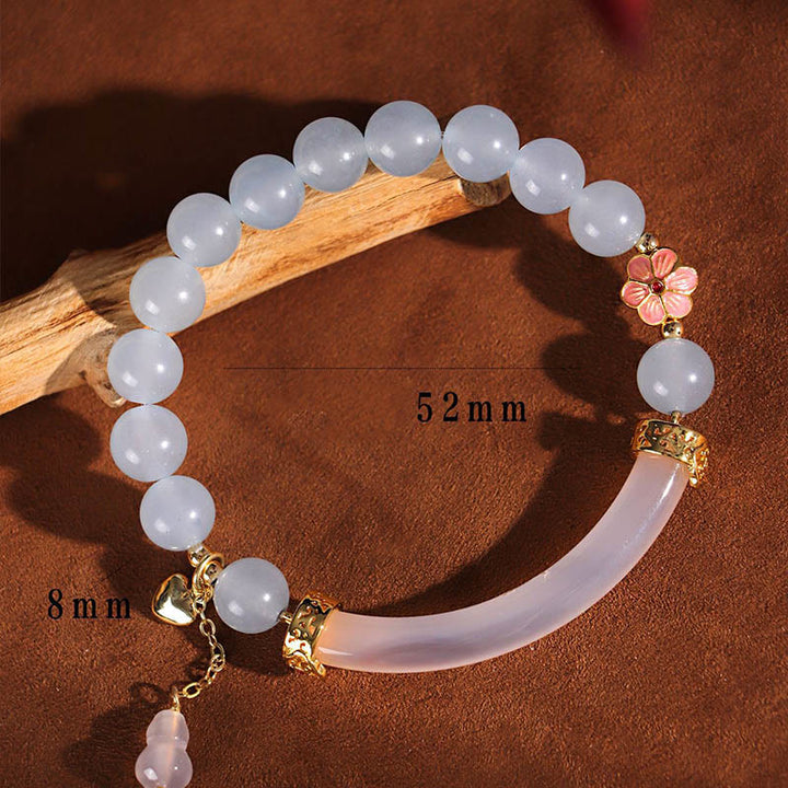 Brazalete tipo brazalete con Buddha Stones, cristal rosa, calcedonia azul y perla - image 8