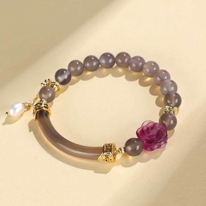 Brazalete tipo brazalete con Buddha Stones , cuarzo fresa, labradorita, fluorita y perla