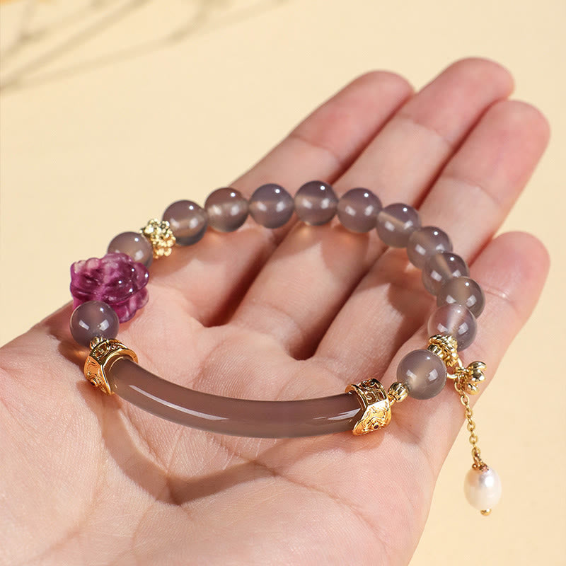 Brazalete tipo brazalete con Buddha Stones , cuarzo fresa, labradorita, fluorita y perla
