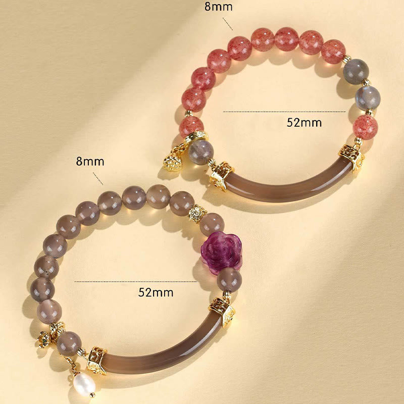 Brazalete tipo brazalete con Buddha Stones , cuarzo fresa, labradorita, fluorita y perla