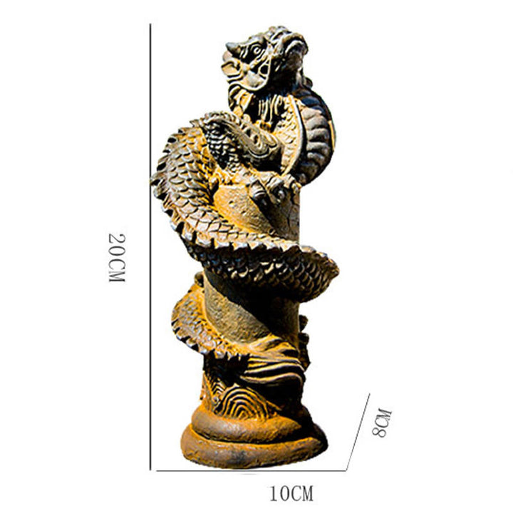 Estatua de resina fundida con óxido de hierro y polvo de Buddha Stones hecha a mano con forma de dragón volador alrededor del pilar para decoración del hogar