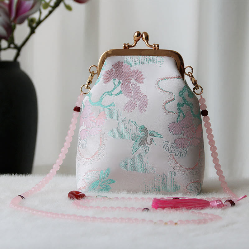 Bolso bandolera con cadena de perlas y bordado chino retro con Buddha Stones - Árbol de lavanda ruborizada 14 x 6 x 18 cm - image 19