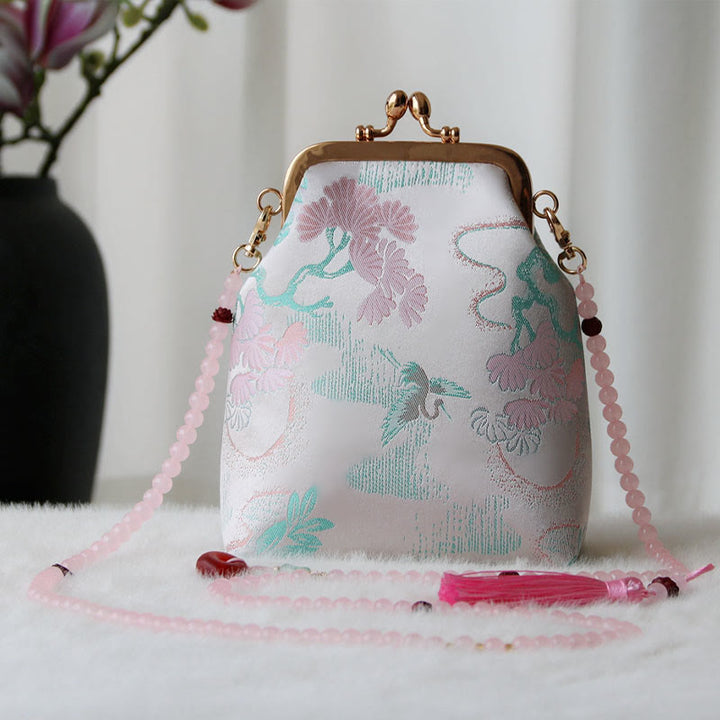 Bolso bandolera con cadena de perlas y bordado chino retro con Buddha Stones - Árbol de lavanda ruborizada 14 x 6 x 18 cm - image 19