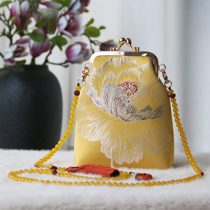 Bolso bandolera con cadena de perlas y bordado chino retro con Buddha Stones - Flor amarilla 14*6*18cm - image 27