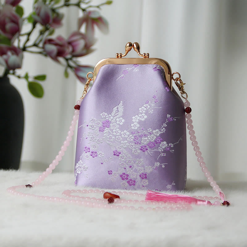 Bolso bandolera con cadena de perlas y bordado chino retro con Buddha Stones - Orquídea Ciruela 14*6*18cm - image 33