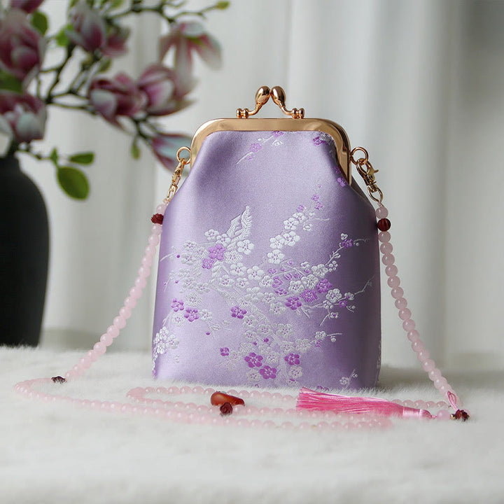 Bolso bandolera con cadena de perlas y bordado chino retro con Buddha Stones - Orquídea Ciruela 14*6*18cm - image 33