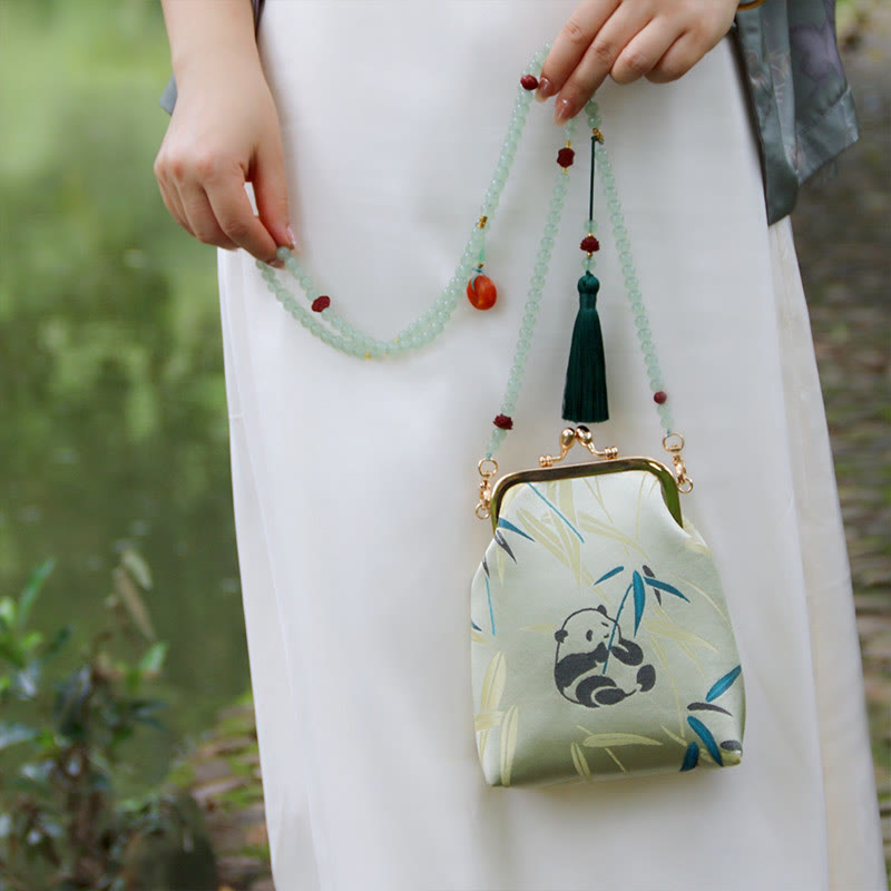 Bolso bandolera con cadena de perlas y bordado chino retro con Buddha Stones - image 8