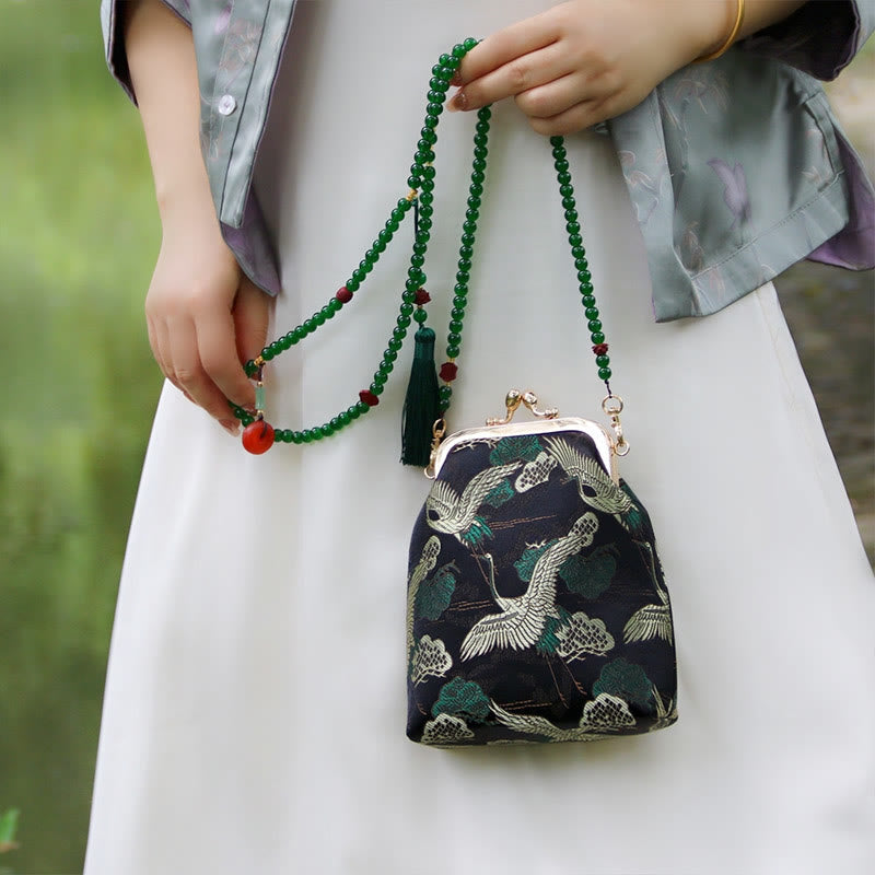 Bolso bandolera con cadena de perlas y bordado chino retro con Buddha Stones - image 2
