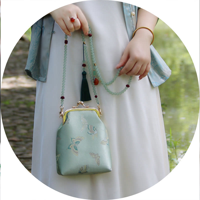 Bolso bandolera con cadena de perlas y bordado chino retro con Buddha Stones - image 6