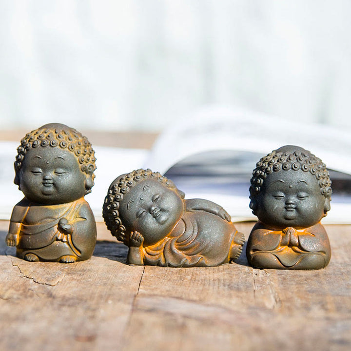 Estatua de resina fundida con óxido de hierro en polvo de Buddha Stones de pie, tumbado, sentado y pequeño, para decoración del hogar