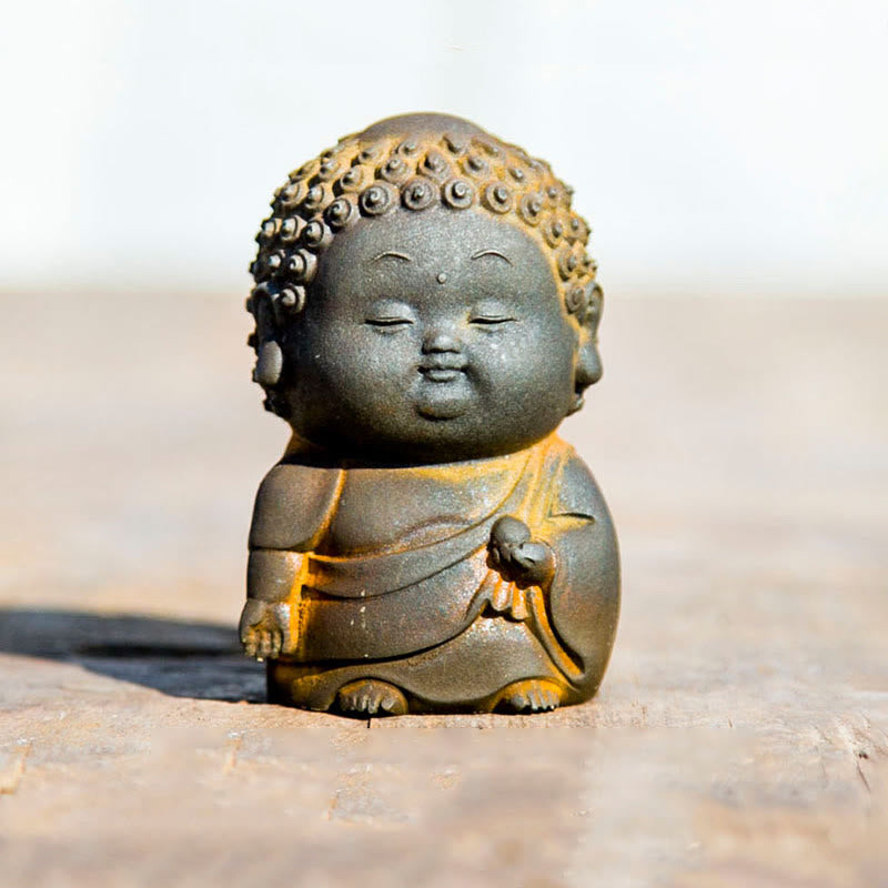 Estatua de resina fundida con óxido de hierro en polvo de Buddha Stones de pie, tumbado, sentado y pequeño, para decoración del hogar