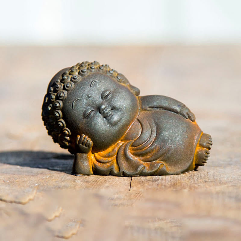 Estatua de resina fundida con óxido de hierro en polvo de Buddha Stones de pie, tumbado, sentado y pequeño, para decoración del hogar