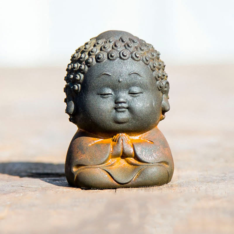 Estatua de resina fundida con óxido de hierro en polvo de Buddha Stones de pie, tumbado, sentado y pequeño, para decoración del hogar