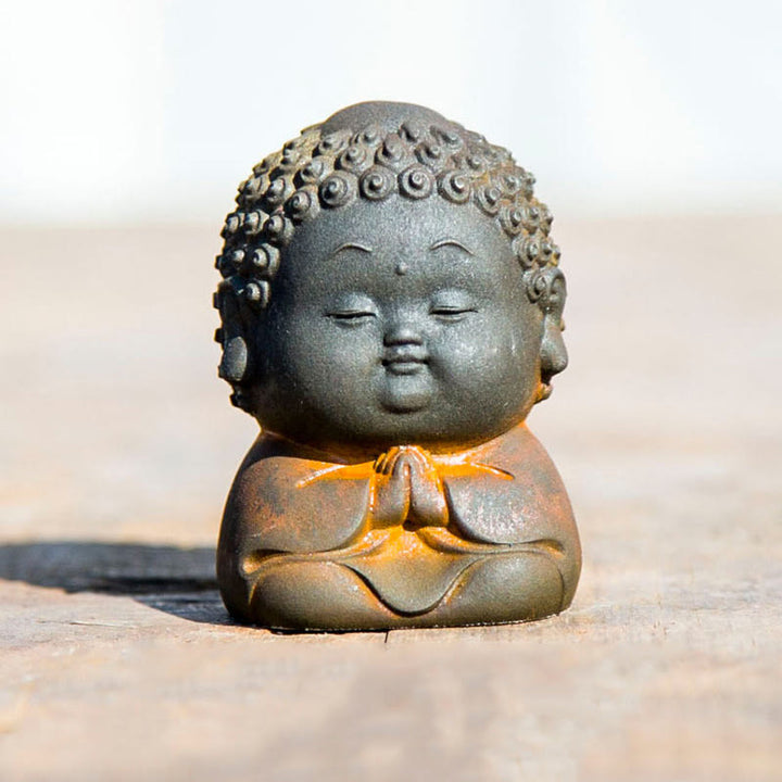 Estatua de resina fundida con óxido de hierro en polvo de Buddha Stones de pie, tumbado, sentado y pequeño, para decoración del hogar