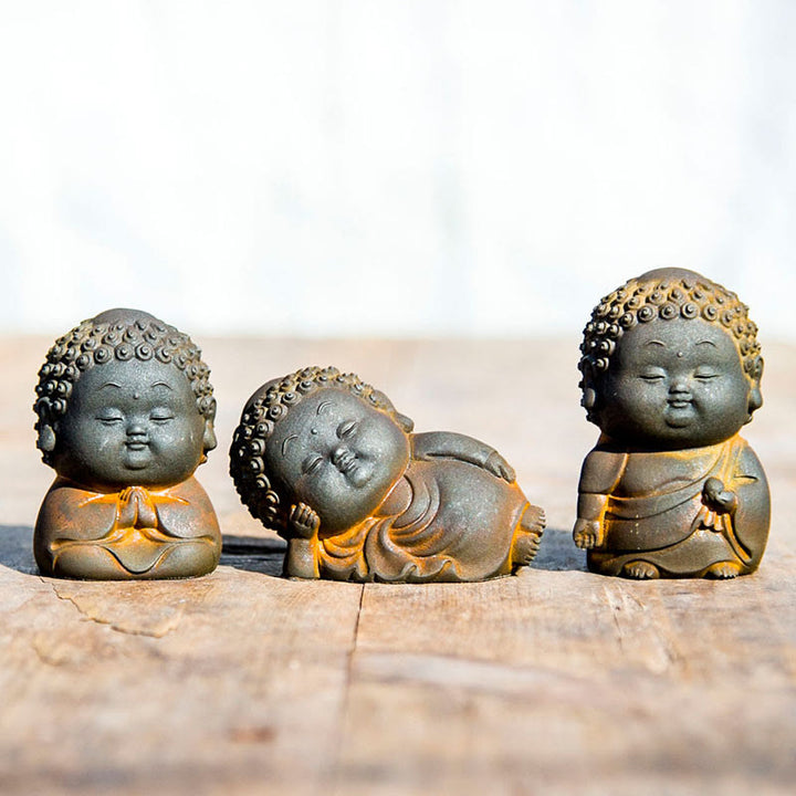 Estatua de resina fundida con óxido de hierro en polvo de Buddha Stones de pie, tumbado, sentado y pequeño, para decoración del hogar