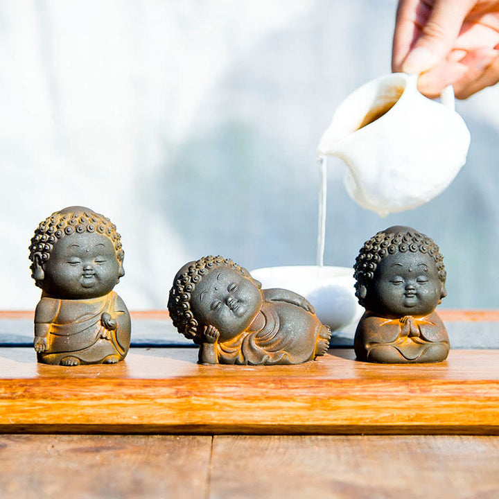 Estatua de resina fundida con óxido de hierro en polvo de Buddha Stones de pie, tumbado, sentado y pequeño, para decoración del hogar