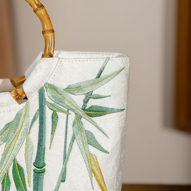 Bolsos de mano con borlas y asas de bambú bordadas con Buddha Stones