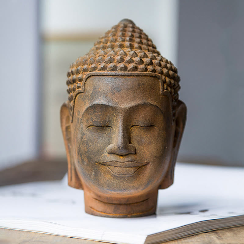 Estatua de resina fundida con óxido de hierro y cabeza de Buddha Stones de Buda para decoración del hogar