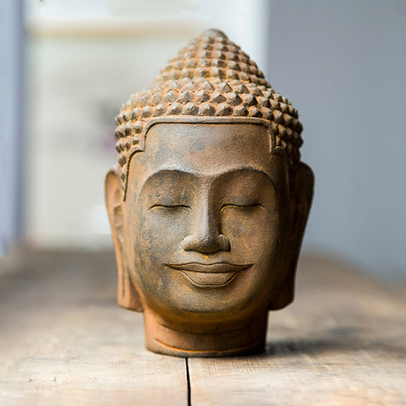 Estatua de resina fundida con óxido de hierro y cabeza de Buddha Stones de Buda para decoración del hogar - image 14